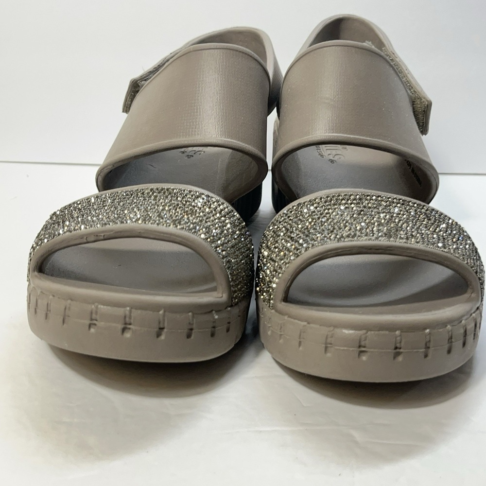 Skechers Foamies Womens Sandals Pier Ave Dark Taupe Wedge Rhinestones Bling 11M - Picture 3 of 13